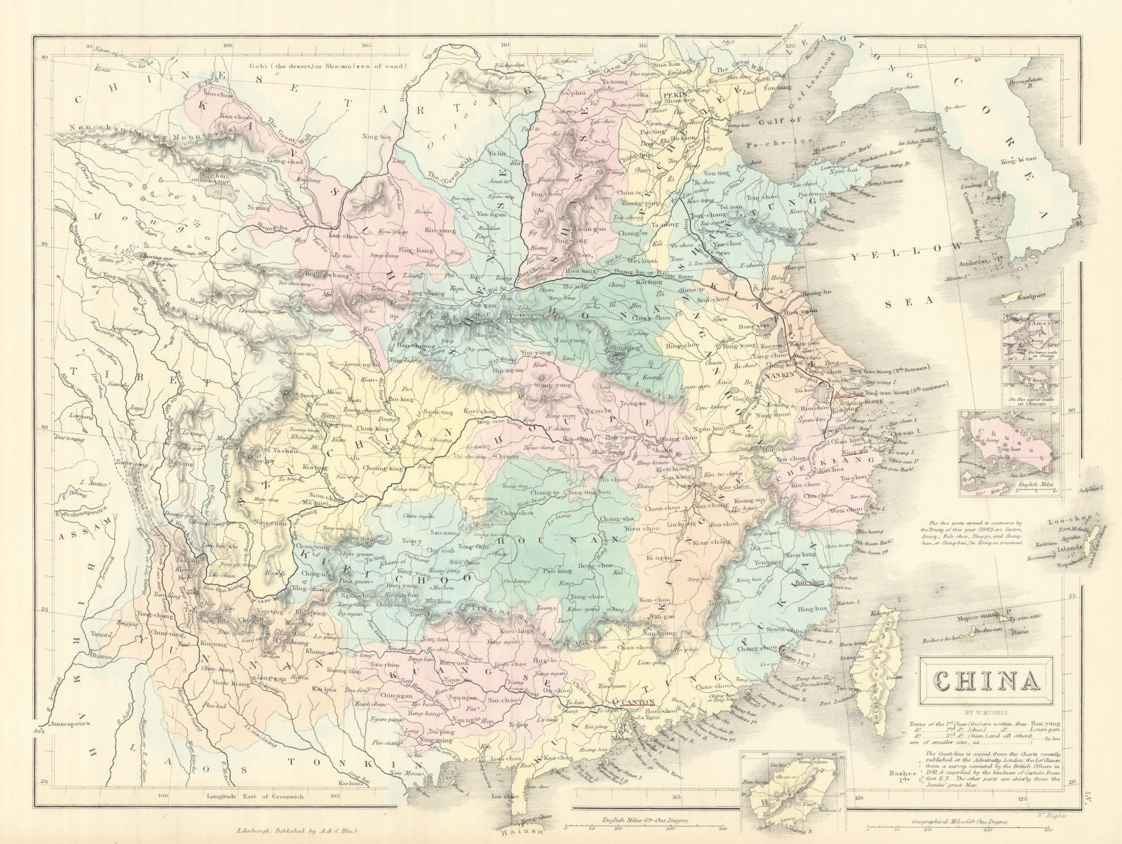 China showing provinces & Great Wall. 1842 Treaty Ports. WILLIAM HUGHES 1854 map